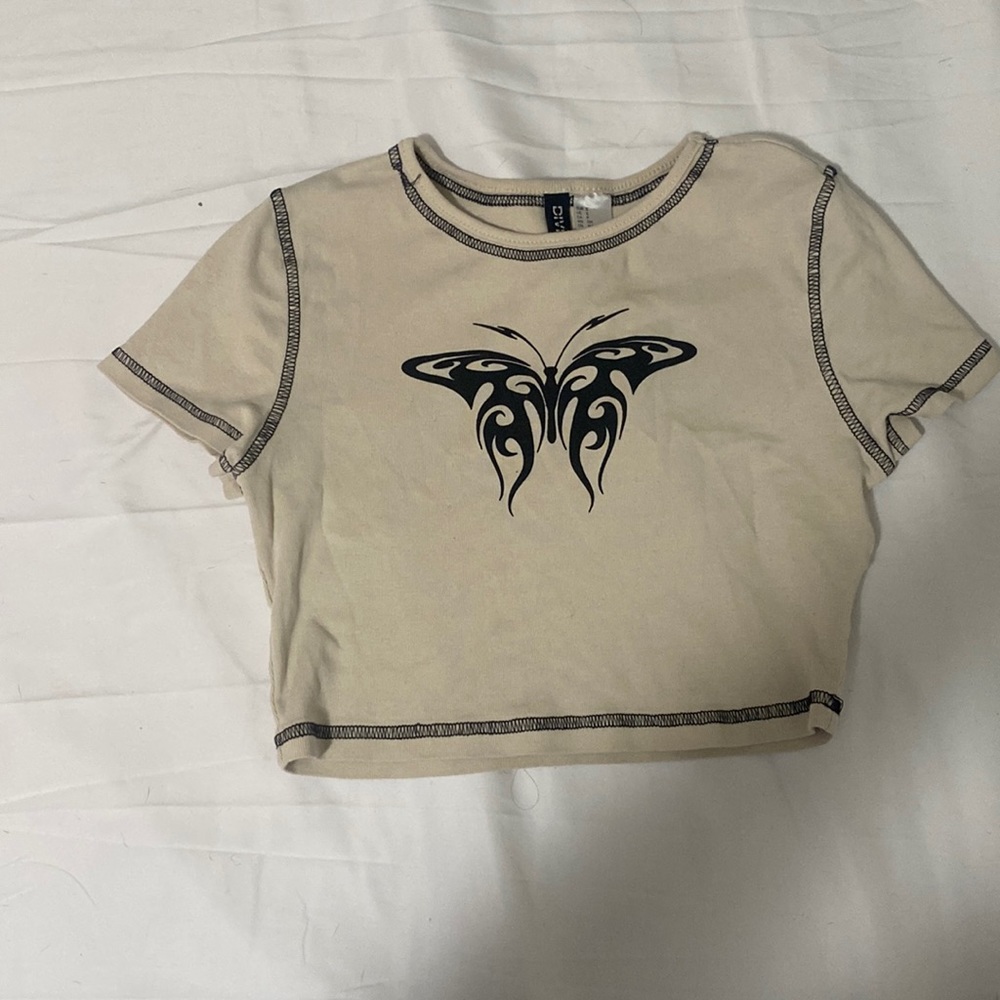 divided|h&m creme butterfly crop top